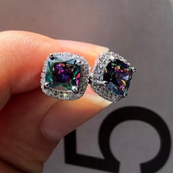 Jewelry - Sterling Silver Rainbow Zircon Stone Earrings